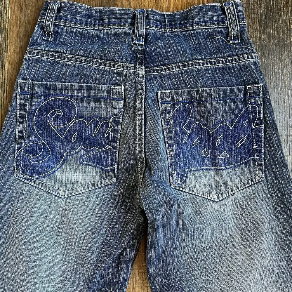 Southpole Boys Size 8 Baggy Jeans Y2K Embroidered Pockets Denim Streetwear